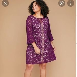 Purple lace nude lining knee length dress. Size 18w.